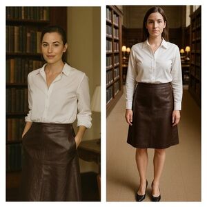 ISOUDE Skirt Brown Leather Lambskin Knee Length Slight A-Line Small Designer